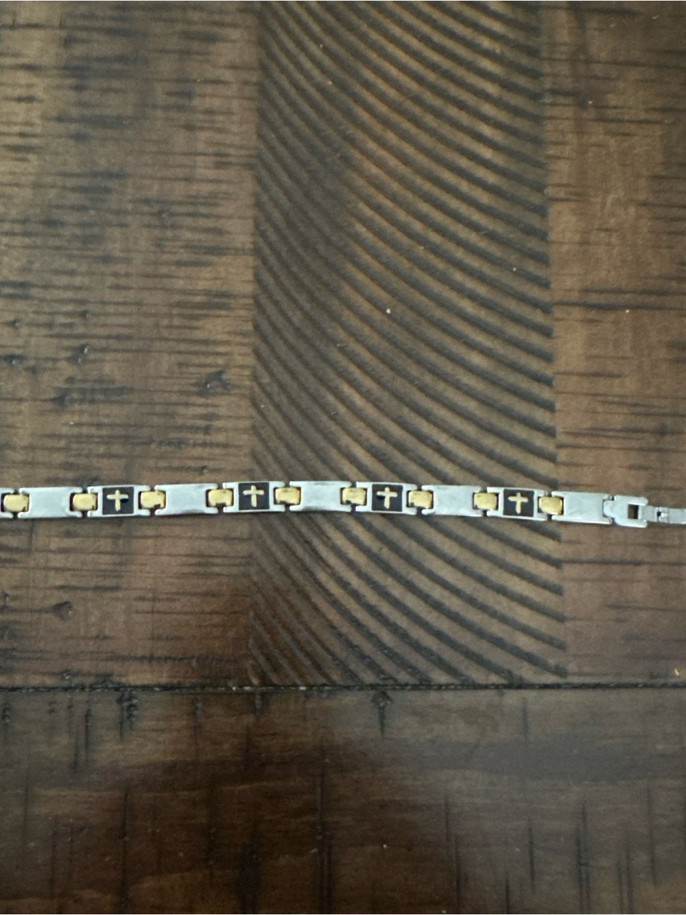 Stainless Steel Two-Tone Religious Cross Men's Link Bracelet
